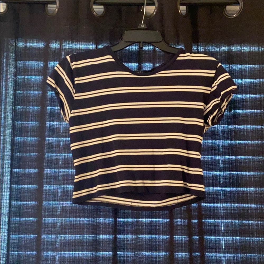 Navy blue and white striped crop top